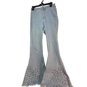 Anna-Kaci Women's Light Wash Bootcut Jeans Size M Star Hem Y2K VTG 2000's Preppy